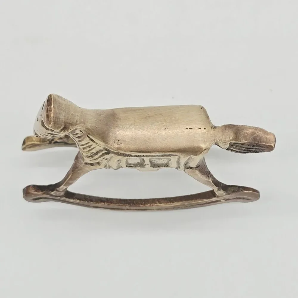 Vintage Solid Brass Rocking Horse 3” Figurine Tail Out Figure Home Decor